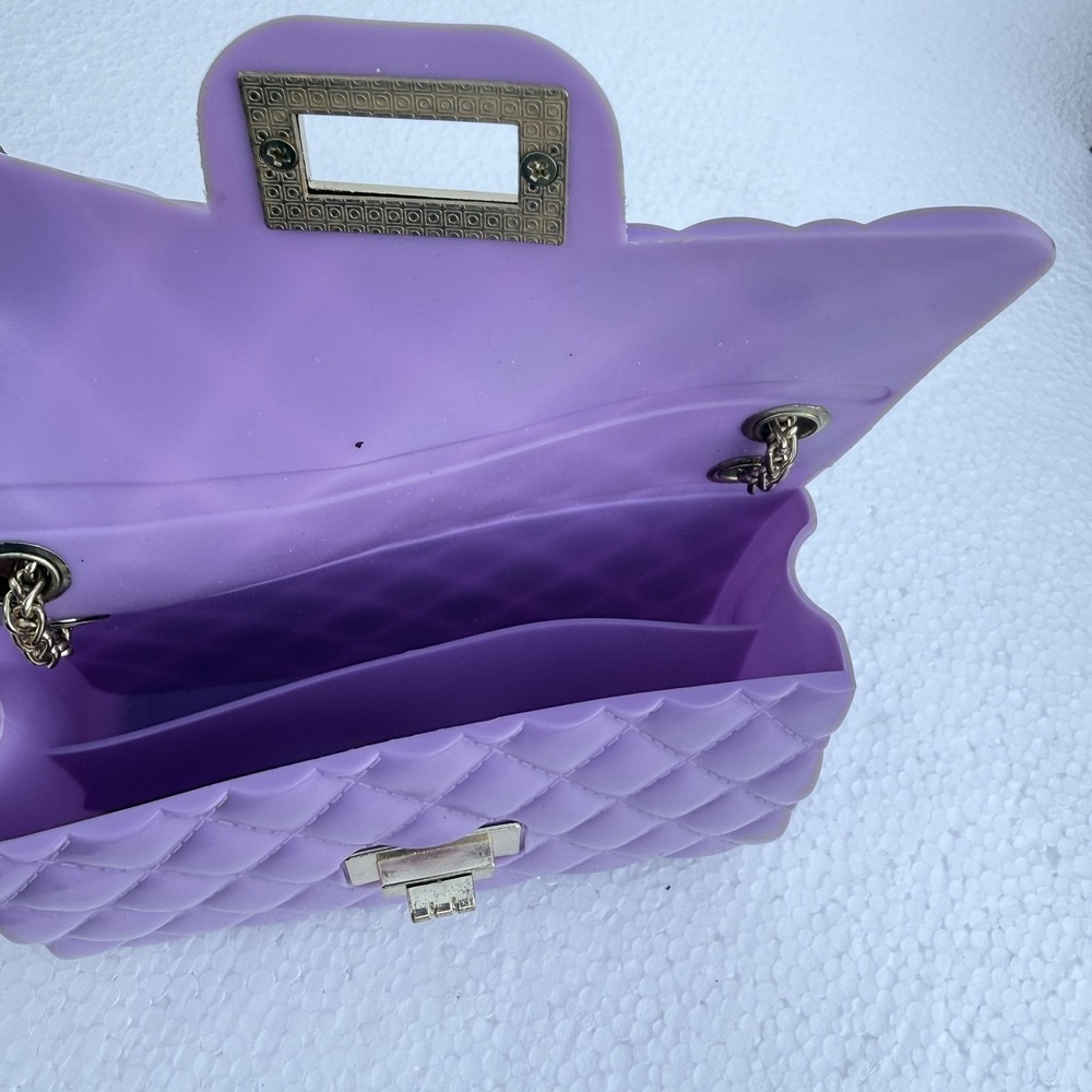 Quilted Crossbody Bag Womens Small Purple PVC Chain Strap Shoulder Turn Lock - Picture 7 of 9